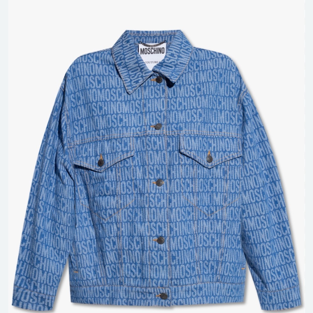 Moschino Logo Print Blue Jean Jacket - Picture 1 of 4